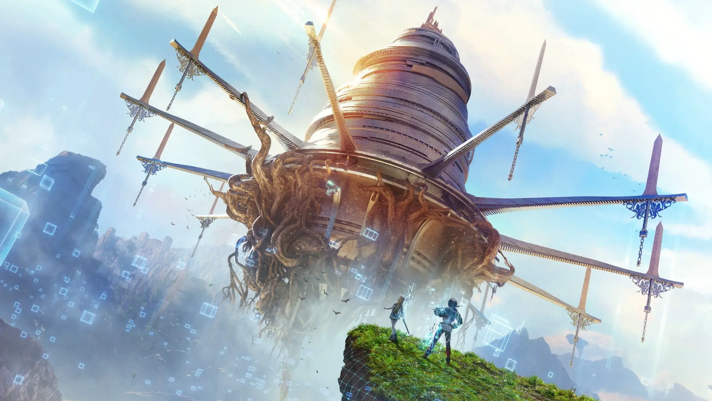 Echoes of Aincrad key artwork showing Aincrad and sword-shaped structures